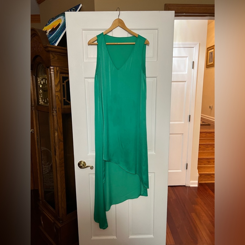 Emerald Green High-Low Crossover Dress